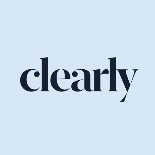 The Clearly app icon: the word clearly on sky blue.
